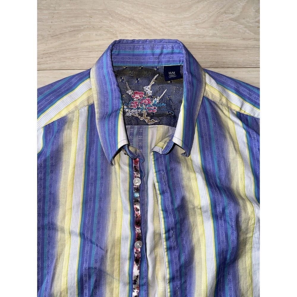 Robert Graham Mens Shirt Medium Striped Embroidered‎ Blue Long Sleeve Button Up - Picture 6 of 6